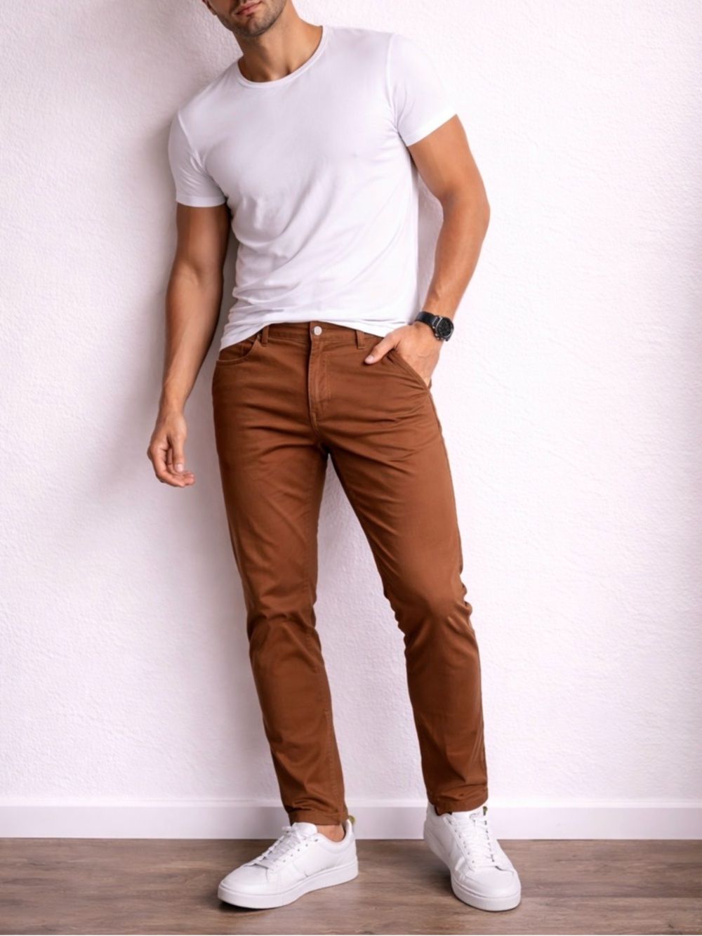 Coast Deck Pant Brown Stretch Cotton Slim Straight Casual Chino Men’s 36